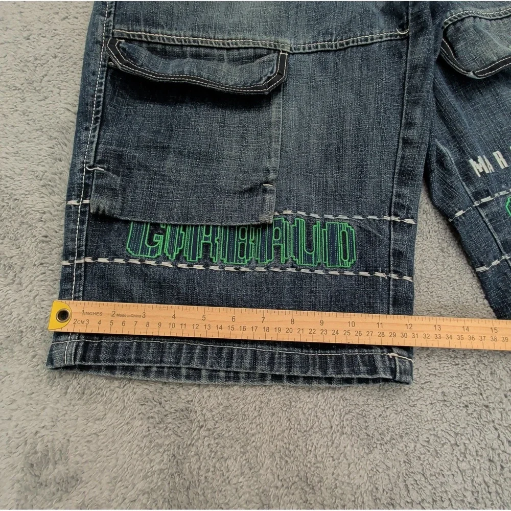 Vintage Marithe Francois Girbaud Denim Shorts Mens 33 Baggy Y2K Green Spellout